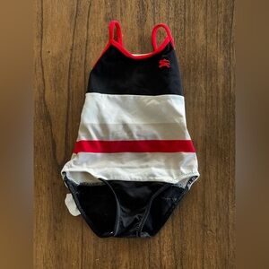 Burberry Baby Girls One Piece Swimsuit 9M Red White Black Stripe